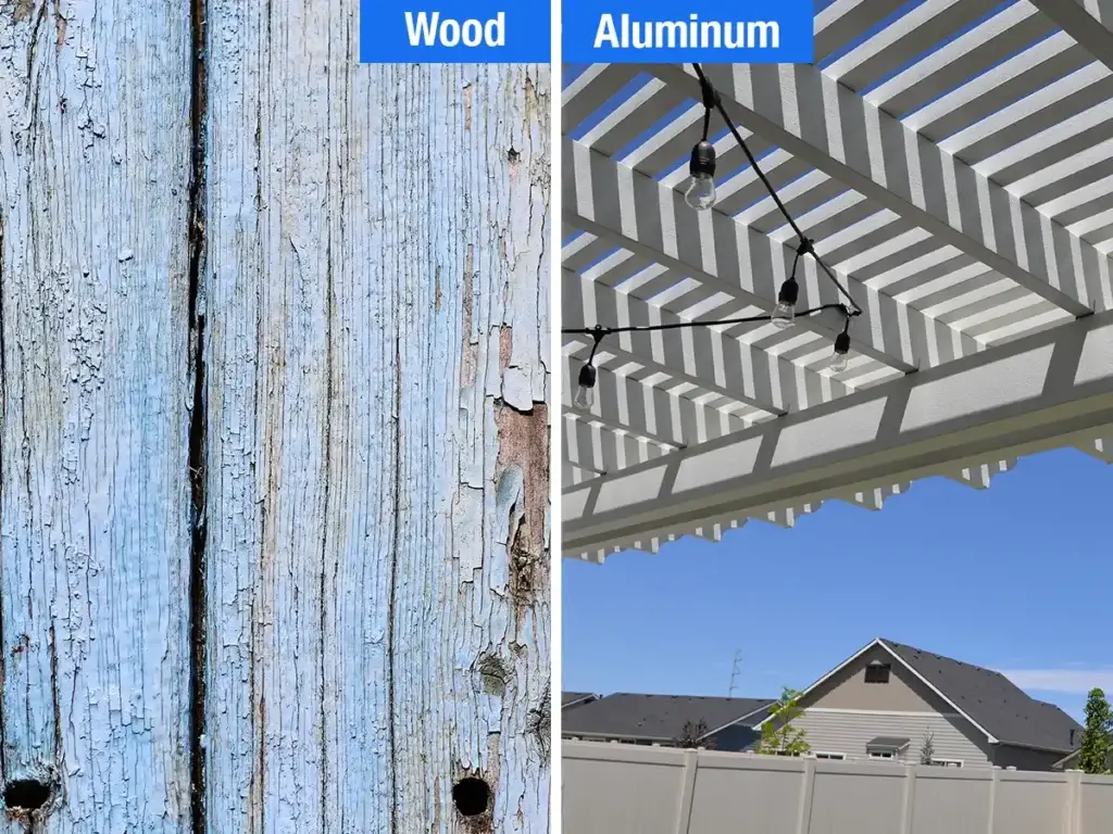 Aluminum pergola structure designed for Idaho weather durability