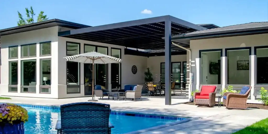Boise patio cover trends with modern backyard design and covered patio seating area