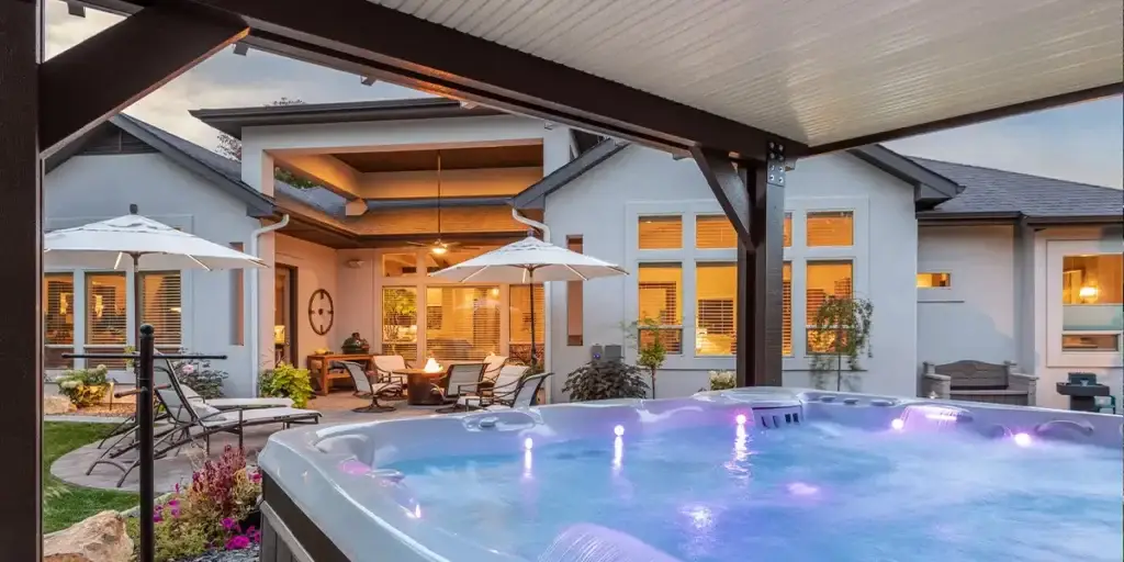 Backyard patio with overhead shade that makes the outdoor space more comfortable and usable