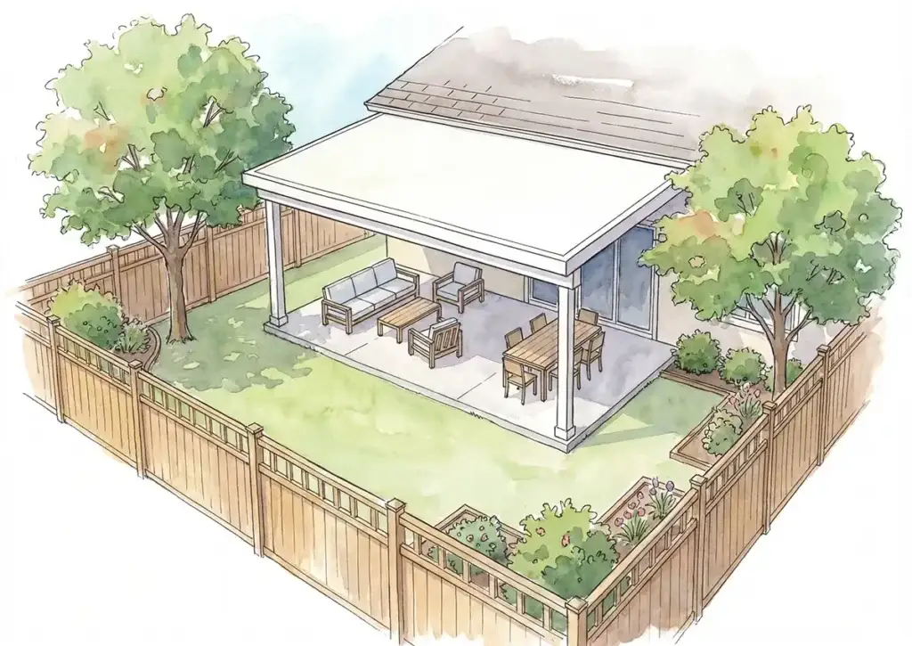 Planning backyard shade structure based on sun direction and usage