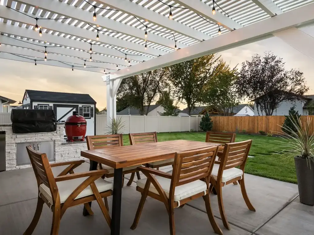 Custom pergola design in Boise backyard patio space 