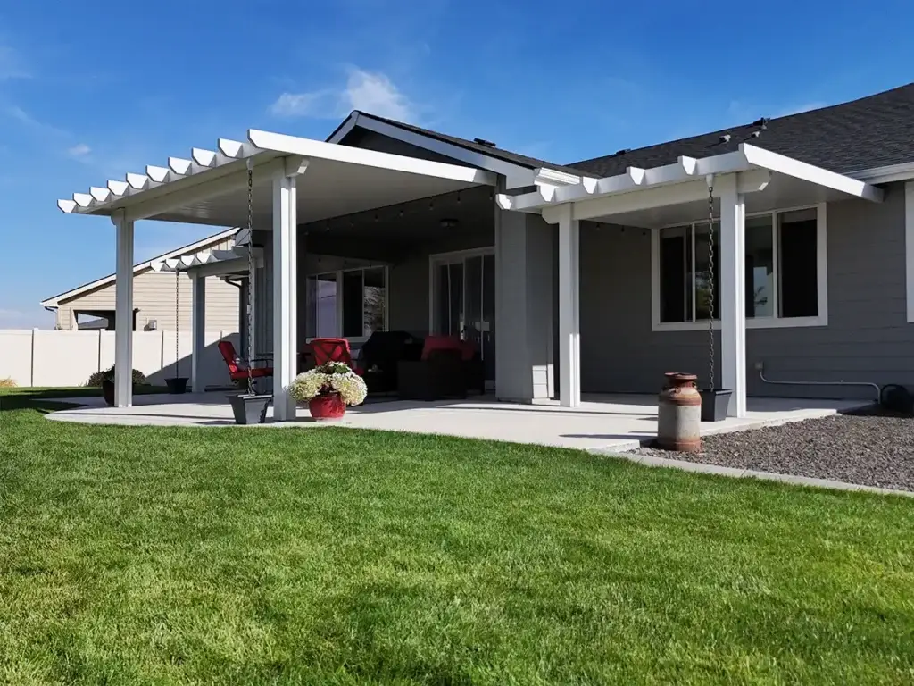 Insulated aluminum patio cover roof panels designed to reduce heat and support snow load