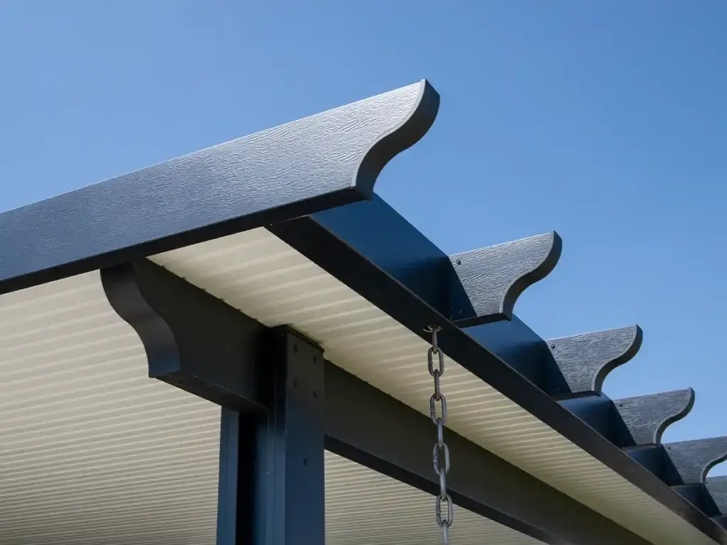 Close up of insulated patio cover design for snow climates