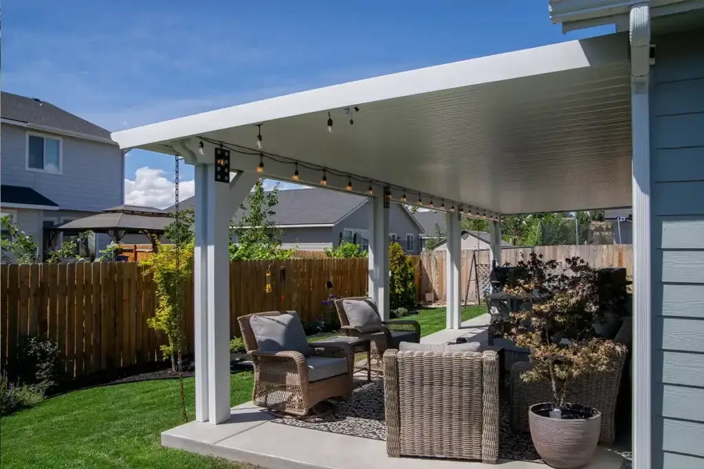 Backyard patio receiving direct afternoon sunlight based on patio orientation