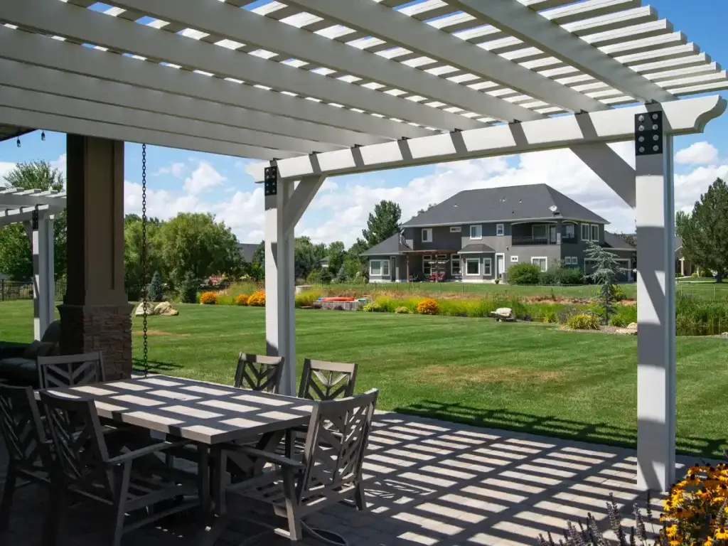 Pergola beam spacing design affecting shade coverage on patio