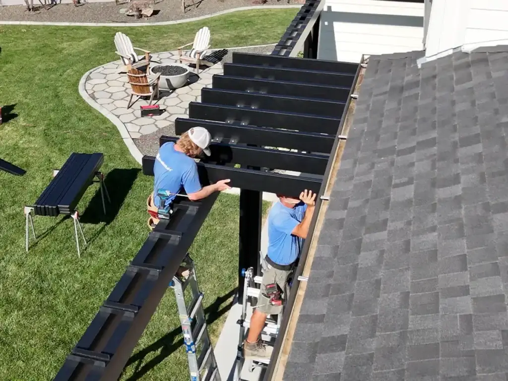Pergola installation process in Treasure Valley Idaho backyard