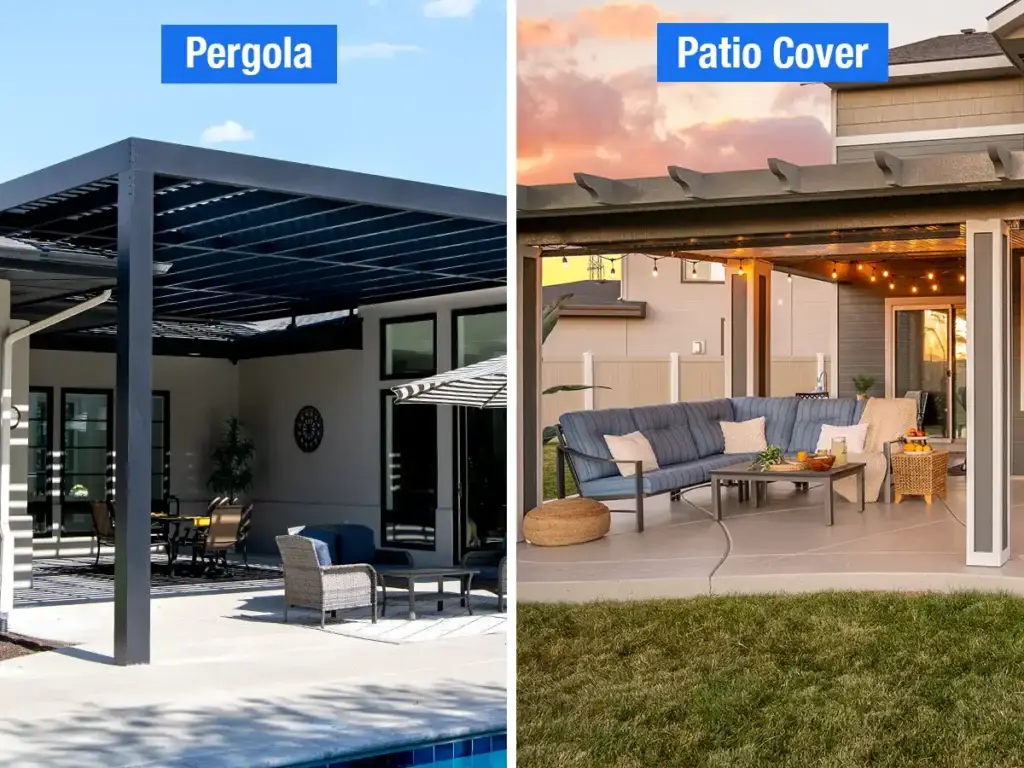 Comparison of pergola and patio cover showing differences in shade and airflow