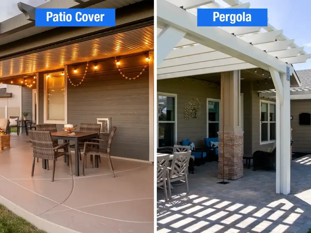 Comparison of pergola shade structure and solid aluminum patio cover