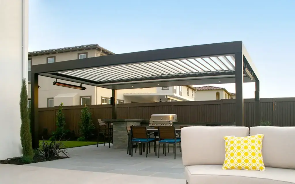 Motorized louvered roof system in Boise providing adjustable shade, sunlight control, and outdoor living comfort