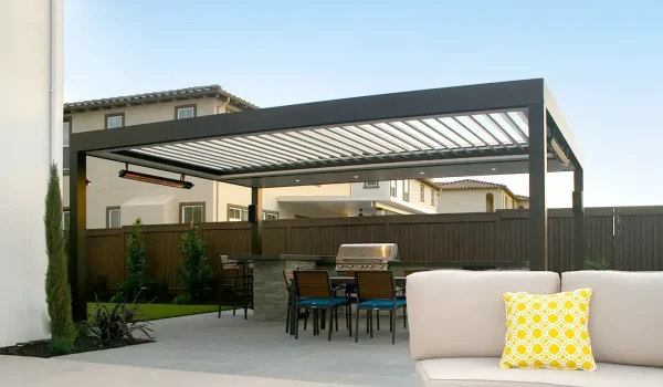 Motorized louvered roof system in Boise providing adjustable shade, sunlight control, and outdoor living comfort